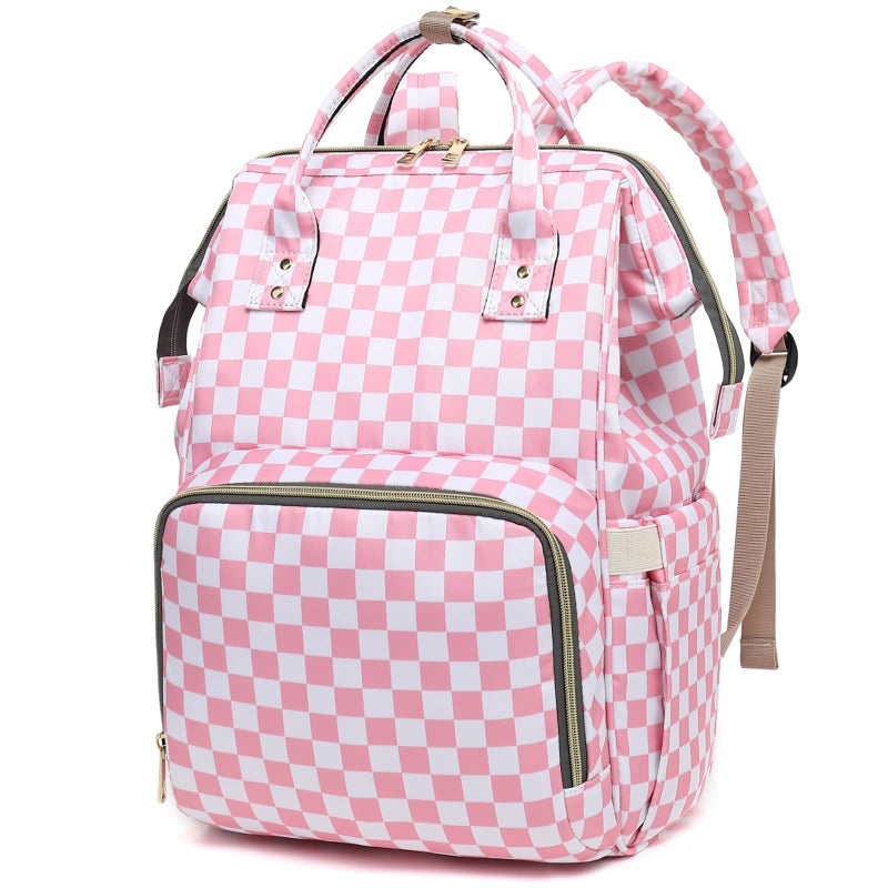 Dezcrab Checkered Laptop Backpack for Women, College Bookbag School Backpack Work Business Travel 15.6 Inch Computer Backpacks (Pink) - Image 1