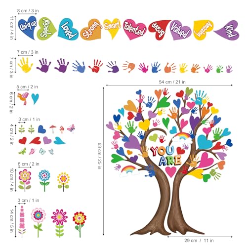 wondever Large Hearts Tree Handprint Wall Stickers Classroom Tree Inspirational Quotes You are Strong Peel and Stick Wall Art Decals for Kids Room Elementary School Teacher Classroom - Image 4