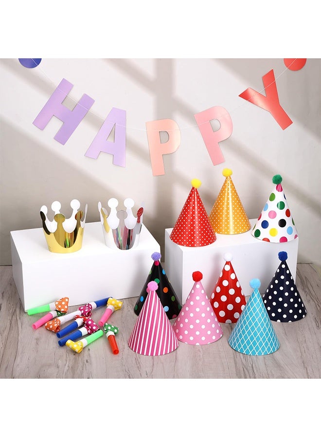 GD 26 PCS Birthday Party Hats and Blowouts Set Cone Hats Crown Hats and Party Blowers for Holiday Decorations Photo Props Birthday Parties - Image 5