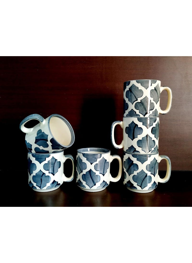 MOODY PANDA MOODY PANDA Large Handcrafted Cup Set of 6 Cup Set Set of 6 Cups Stoneware Tea Cups 200 ml Designer Cups Coffee Cups Grey  - Image 3