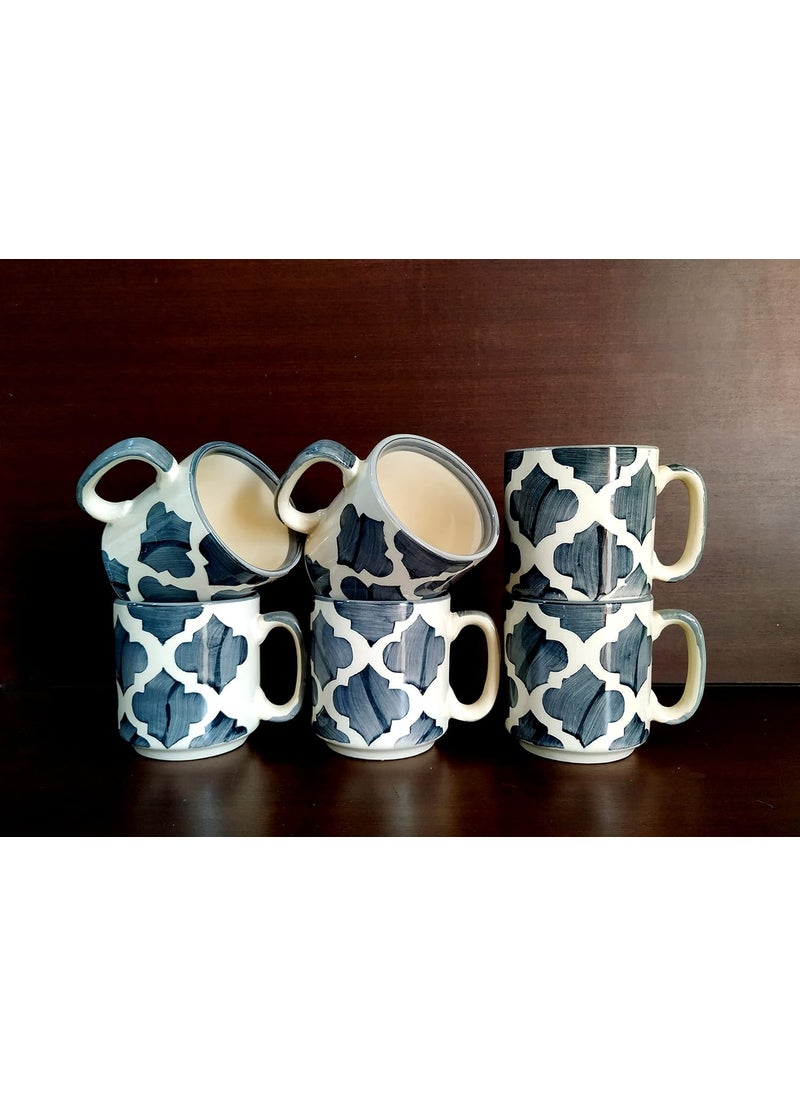 MOODY PANDA MOODY PANDA Large Handcrafted Cup Set of 6 Cup Set Set of 6 Cups Stoneware Tea Cups 200 ml Designer Cups Coffee Cups Grey  - Image 2