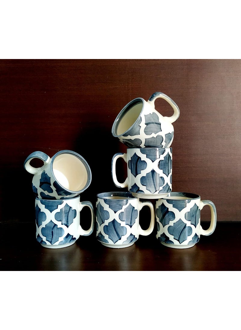 MOODY PANDA MOODY PANDA Large Handcrafted Cup Set of 6 Cup Set Set of 6 Cups Stoneware Tea Cups 200 ml Designer Cups Coffee Cups Grey  - Image 1