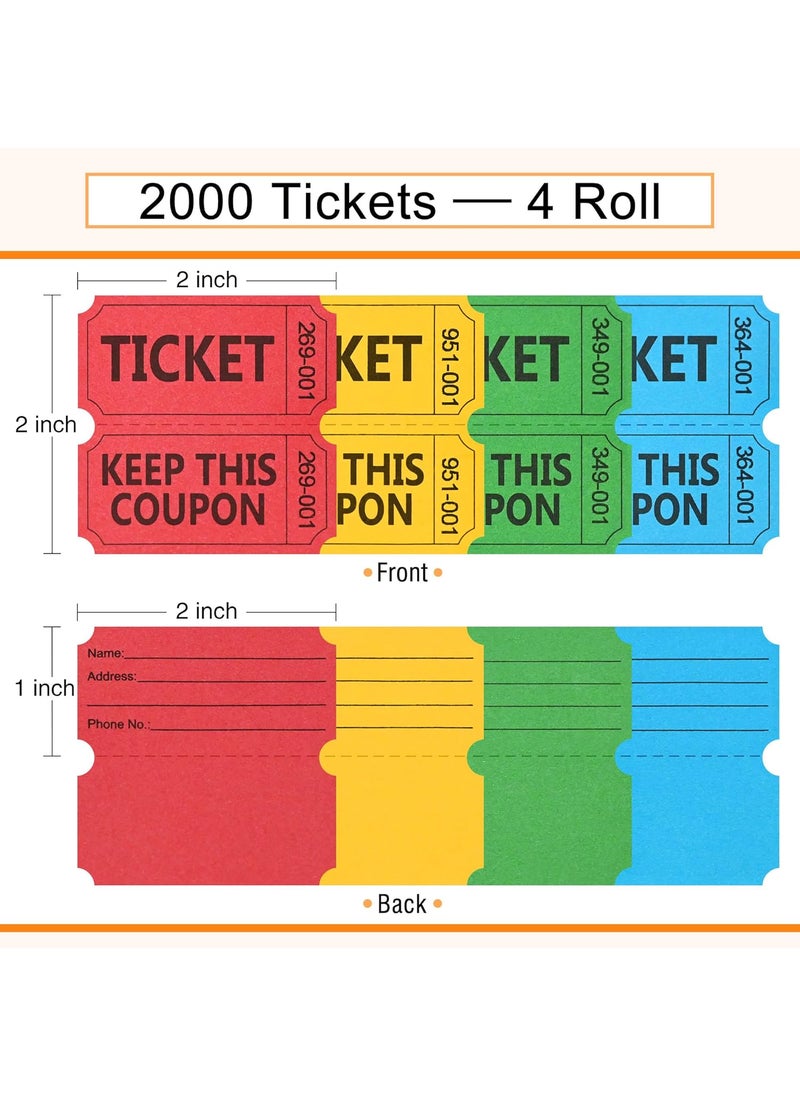 Essential ESSENTIAL 2000 Raffle Tickets Double Roll Raffle Tickets Roll with Name and Phone Number for Raffle Events Classroom Entry Class Reward  Door Prize  BlueYellowRedGreen  - Image 2