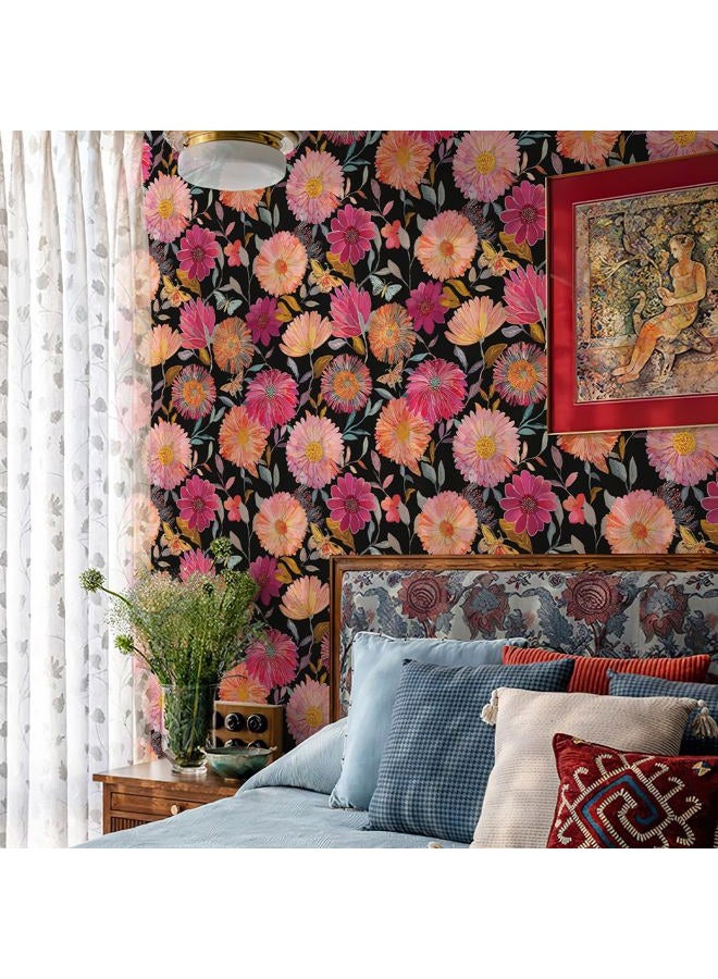 Simon&Siff Floral Wallpaper Peel and Stick Boho Contact Paper Removable Self Adhesive Waterproof Wall Paper for Cabinets Bedroom Decorative 17.3" x 120" - Image 4