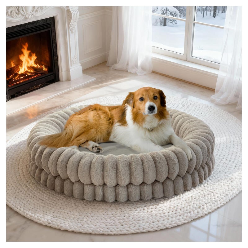 BALANCE Luxury Donut Dog Bed, 36 Inches Round Dog Beds Large Sized Dogs Washable, Orthopedic Calming Dogs Bed for Pets with Anti-Slip Bottom, Oatmeal - Image 1