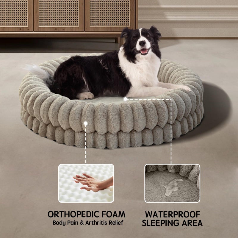 BALANCE Luxury Donut Dog Bed, 36 Inches Round Dog Beds Large Sized Dogs Washable, Orthopedic Calming Dogs Bed for Pets with Anti-Slip Bottom, Oatmeal - Image 4