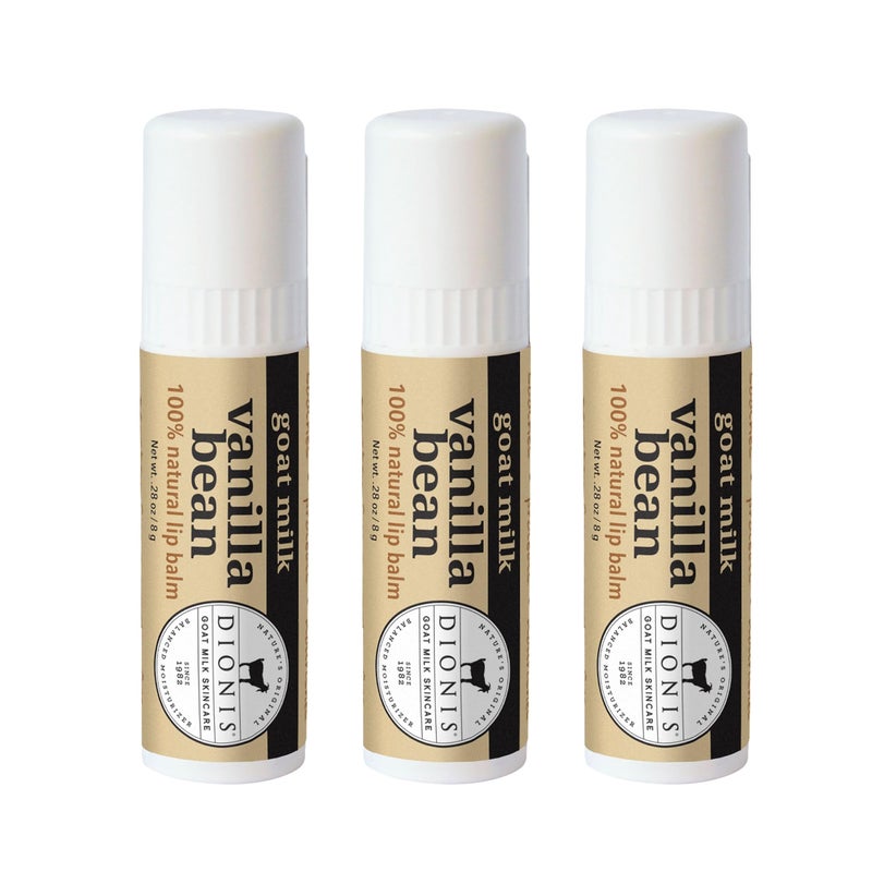 Dionis Goat Milk Skincare Vanilla Bean Holiday Lip Balm Gift Set - Beeswax, Shea Butter & Coconut Oil Lip Care Products Made in The USA - Cruelty Free Lip Moisturizer for Chapped Lips, 0.28oz 3 Pack - Image 1