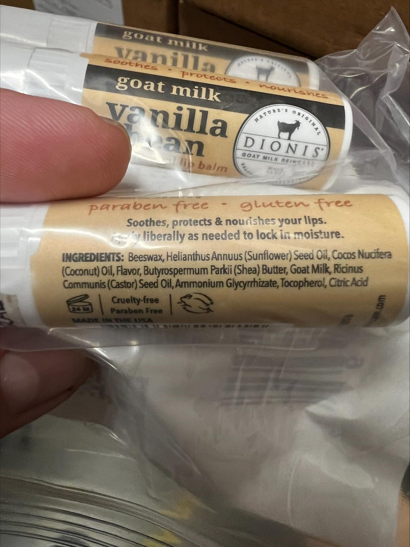 Dionis Goat Milk Skincare Vanilla Bean Holiday Lip Balm Gift Set - Beeswax, Shea Butter & Coconut Oil Lip Care Products Made in The USA - Cruelty Free Lip Moisturizer for Chapped Lips, 0.28oz 3 Pack - Image 2