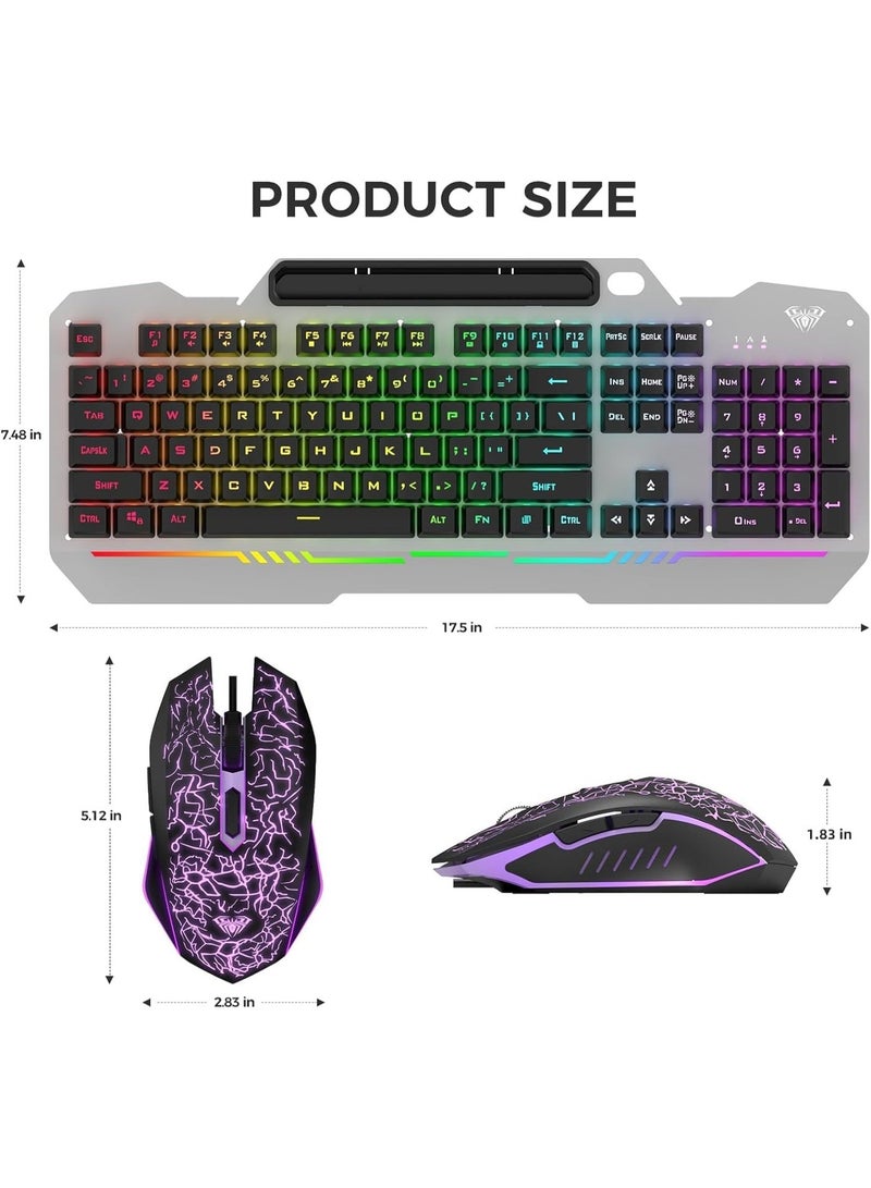 AULA Keyboard, T102 104 Keys Gaming Keyboard and Mouse Combo with RGB Backlit Number Pad, All-Metal Panel Waterproof Light Up PC Keyboard,USB Wired Computer Keyboards Gaming for Win XP/7/8/10 PC Gamer - Image 3