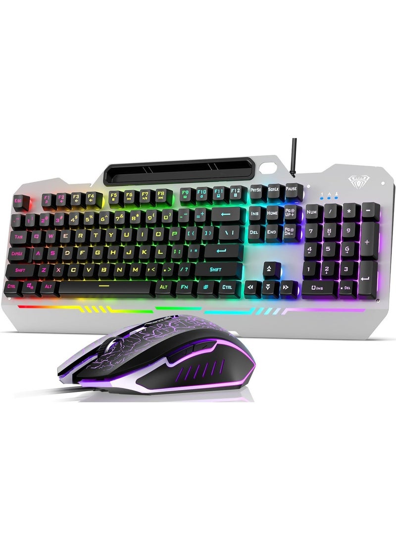 AULA Keyboard, T102 104 Keys Gaming Keyboard and Mouse Combo with RGB Backlit Number Pad, All-Metal Panel Waterproof Light Up PC Keyboard,USB Wired Computer Keyboards Gaming for Win XP/7/8/10 PC Gamer - Image 1