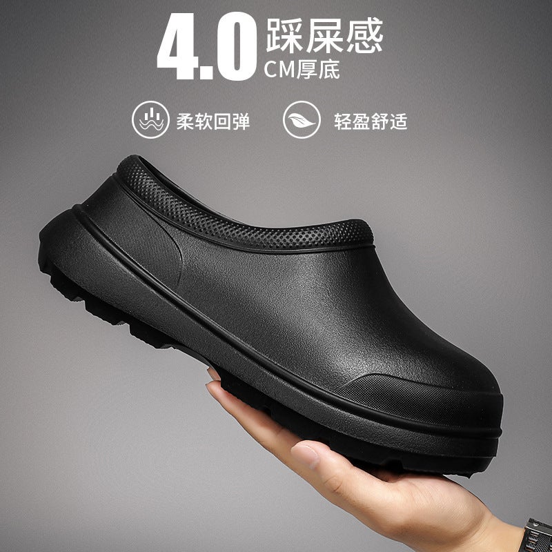 Chef shoes breathable comfortable waterproof oil-proof kitchen shoes mens Spring and Autumn work shoes nurse shoes rain boots womens water shoes Black 2032 Black (35-45)