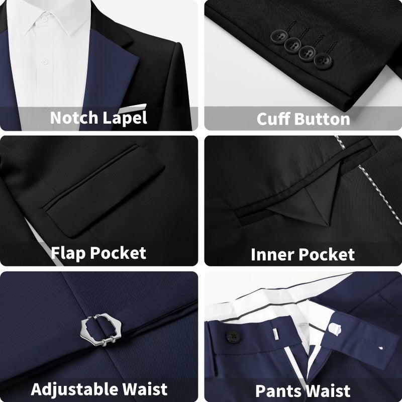 Wangyue 3 Piece Tuxedo for Men Regular Fit Navy Blue Double Breasted Suit Men Prom Set Navy Blue Wedding Suit for Groom Blazer Vest Pants 2026 Size M - Image 5