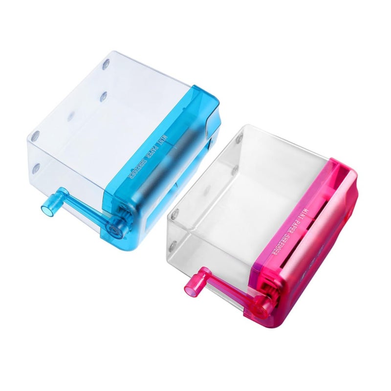 2 Pcs Portable Manual Paper Shredder Handheld A6 Size Desktop Document Cutter For Office Home Use Blue Pink - Image 2