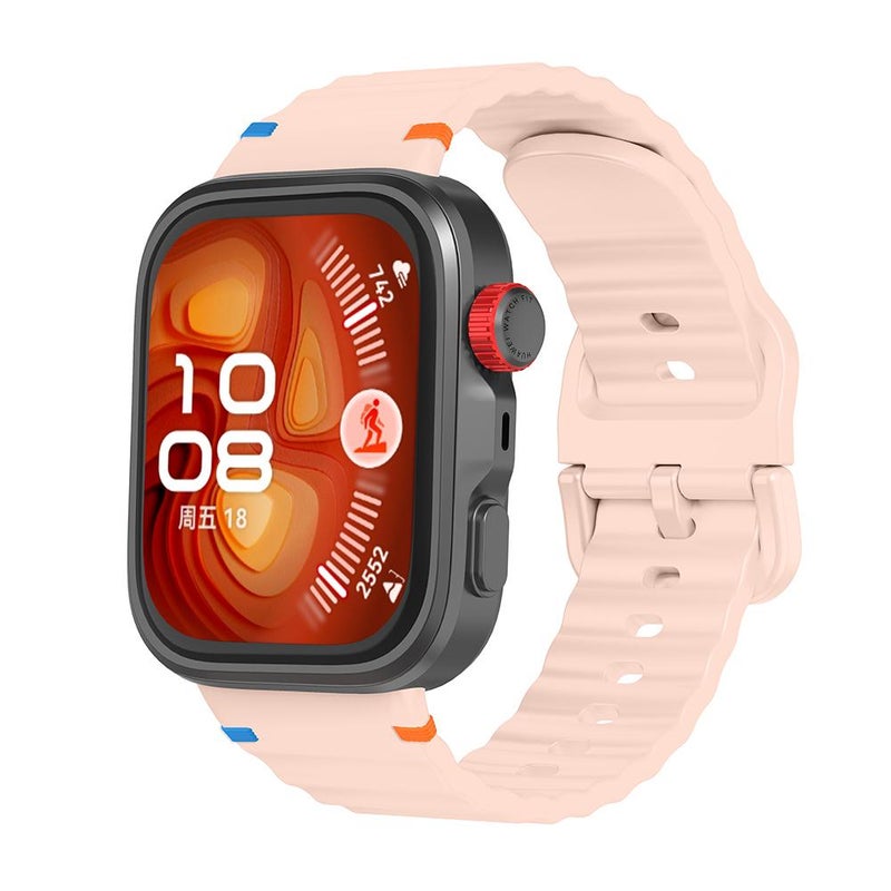 erorex For Huawei Watch Fit 4 Pro / Fit 4 / Fit 3 Wave Texture Stitched Color Buckle Silicone Watch Band(Pink) - Image 1