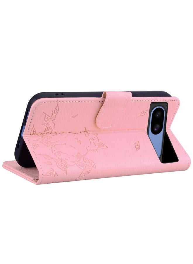 Case Cover For Google Pixel 8a Cute Cat Embossed Leather Phone Case Cover