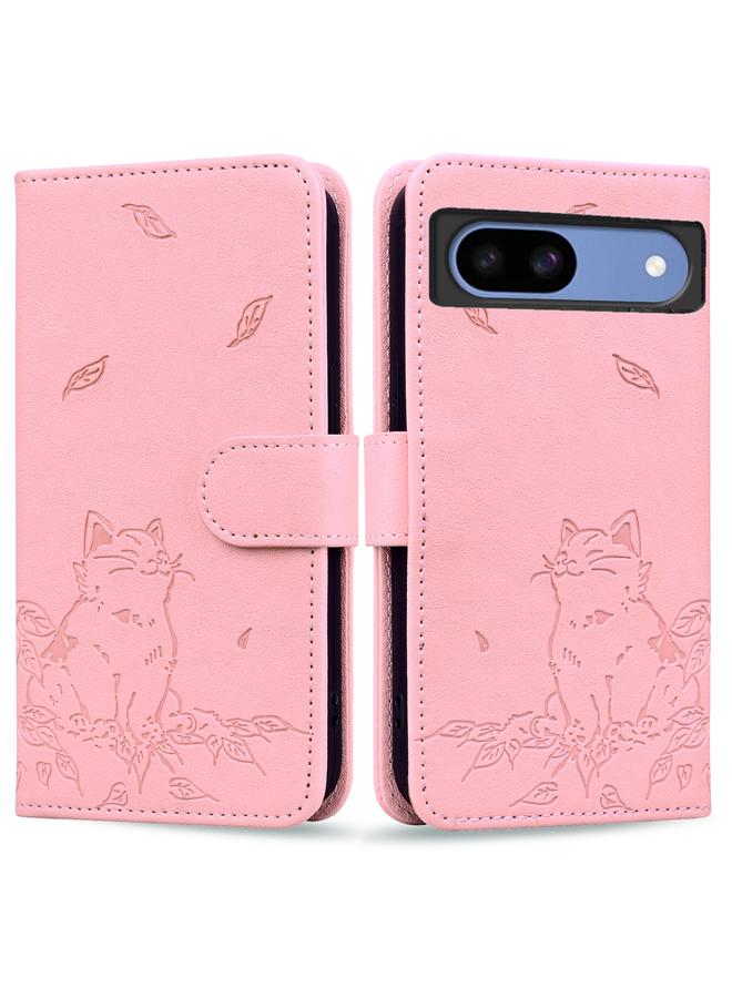 Case Cover For Google Pixel 8a Cute Cat Embossed Leather Phone Case Cover