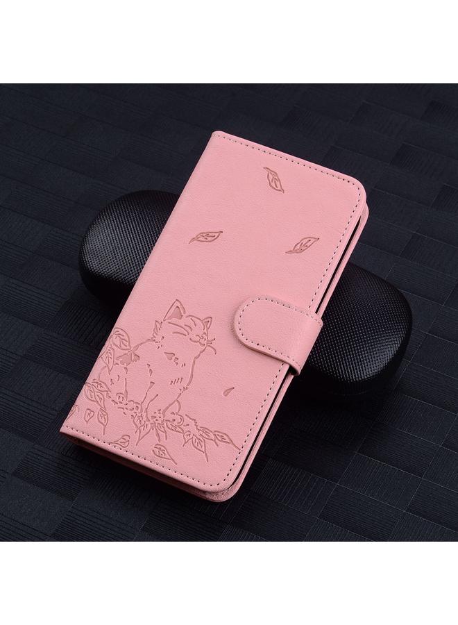Case Cover For Google Pixel 8a Cute Cat Embossed Leather Phone Case Cover