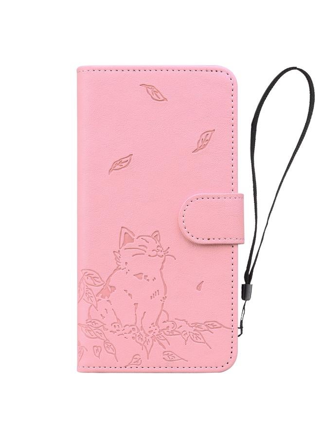 Case Cover For Google Pixel 8a Cute Cat Embossed Leather Phone Case Cover