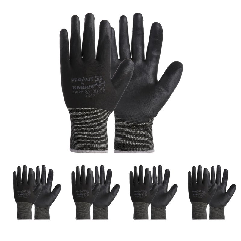 Karam HS22 Safety Gloves for Mechanical Risk | Safety Work Gloves with Black Liner & Black PU Coating | Multipurpose Use | Cut Resistant | Abrasion, Tear & Puncture Resistant | Size-XL | PACK OF 5 - Image 5