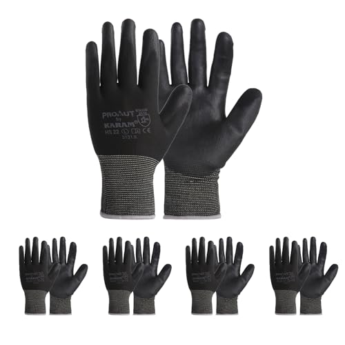 Karam HS22 Safety Gloves for Mechanical Risk | Safety Work Gloves with Black Liner & Black PU Coating | Multipurpose Use | Cut Resistant | Abrasion, Tear & Puncture Resistant | Size-XL | PACK OF 5 - Image 1