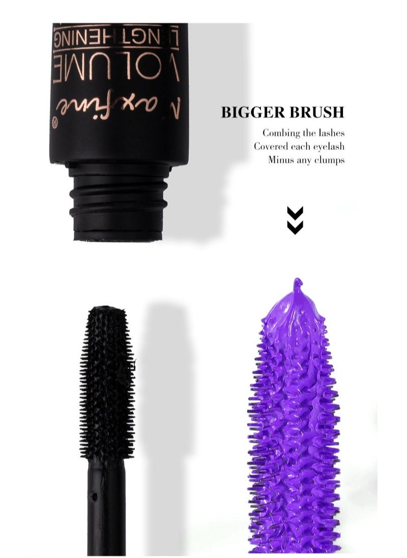 5D Silk Fiber Mascara with Folding Eyelash Comb Brush,Liquid Colored Mascara Lash Extensions,Waterproof, Sweat-proof, Non-blooming, Long and Multi-color Base. (Brown)