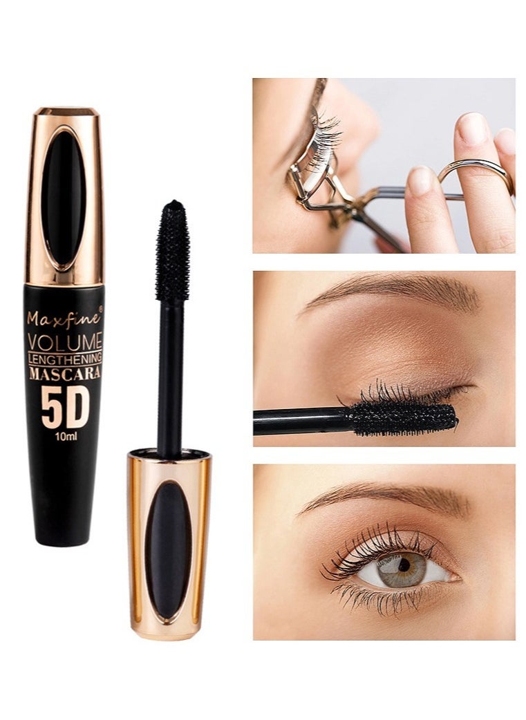 5D Silk Fiber Mascara with Folding Eyelash Comb Brush,Liquid Colored Mascara Lash Extensions,Waterproof, Sweat-proof, Non-blooming, Long and Multi-color Base. (Brown)