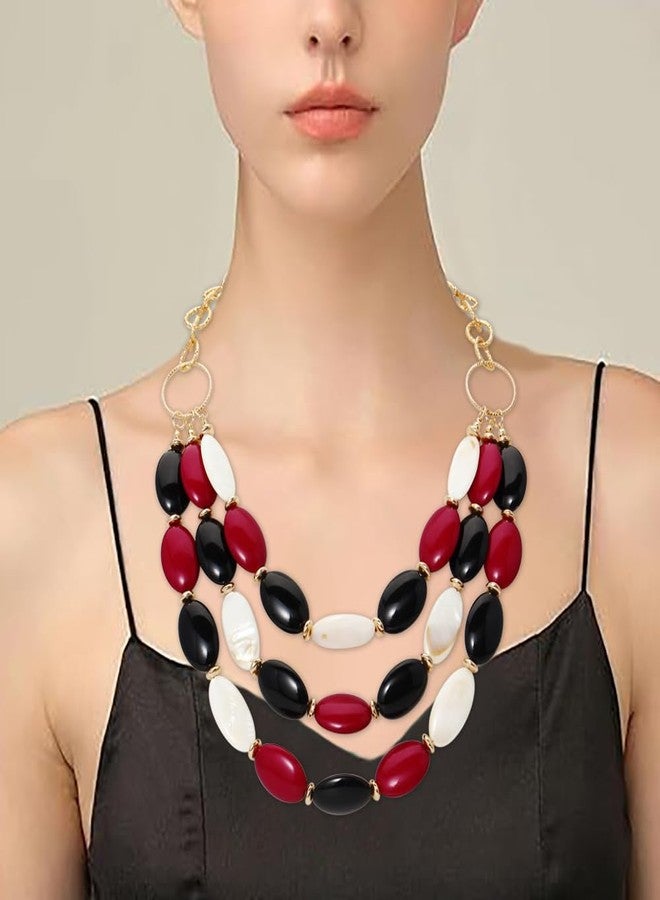 بوكار قلادة بوكار ثلاثية الطبقات بتصميم خرزي مميز للنساء، قلادة مجوهرات أزياء هدية (NK-10712-Ruby Wine) - Image 2