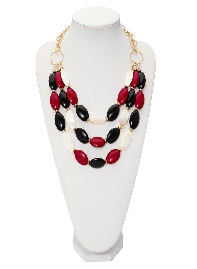 بوكار قلادة بوكار ثلاثية الطبقات بتصميم خرزي مميز للنساء، قلادة مجوهرات أزياء هدية (NK-10712-Ruby Wine) - Image 3