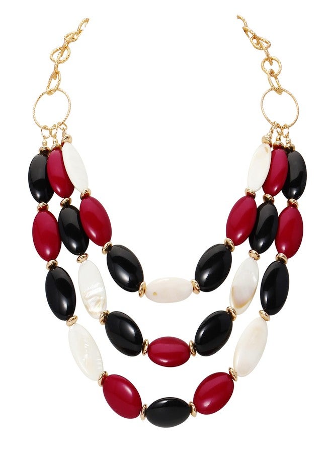 بوكار قلادة بوكار ثلاثية الطبقات بتصميم خرزي مميز للنساء، قلادة مجوهرات أزياء هدية (NK-10712-Ruby Wine) - Image 1