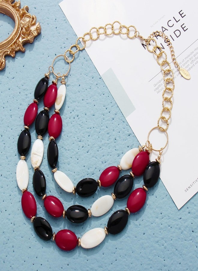 بوكار قلادة بوكار ثلاثية الطبقات بتصميم خرزي مميز للنساء، قلادة مجوهرات أزياء هدية (NK-10712-Ruby Wine) - Image 4