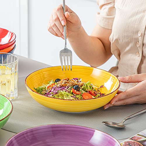 vancasso Bonita Pasta Bowls Set of 6, 38 oz Shallow Bowls, Ceramic Pasta Plates and Salad Bowls, Microwave & Dishwasher Safe Serving Bowls, Assorted Colors - Image 5