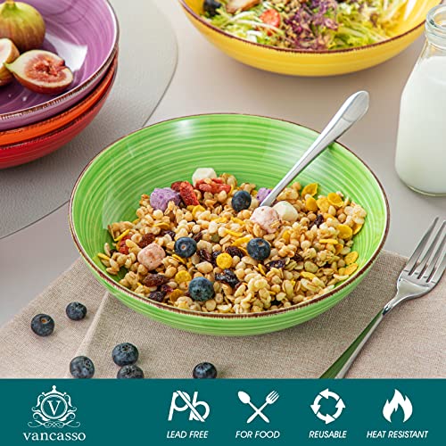 vancasso Bonita Pasta Bowls Set of 6, 38 oz Shallow Bowls, Ceramic Pasta Plates and Salad Bowls, Microwave & Dishwasher Safe Serving Bowls, Assorted Colors - Image 3