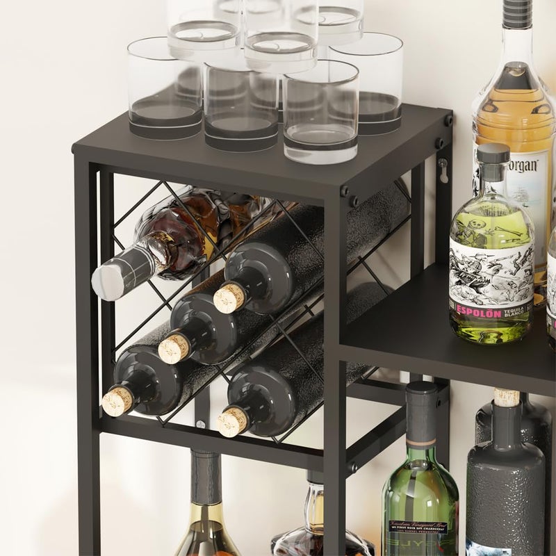 KaKaBB Metal Wall Mounted Wine Rack 2 Tier, Bar Shelves for Liquor Bottles with Glass Holder Storage, Floating Liquor Wall Shelf for Home Bar Kitchen Dining Room (Black) - Image 5