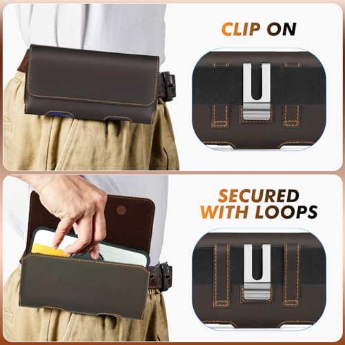 BECPLT Genuine Leather Phone Holster with Belt Clip for Galaxy S25 Ultra S24/S23/S22 Ultra 5G Note 20 Ultra Galaxy A14 5G F54 F14 M54 Moto G Play 2023 Cell Phone Pouch Holder -Dark Brown - Image 3