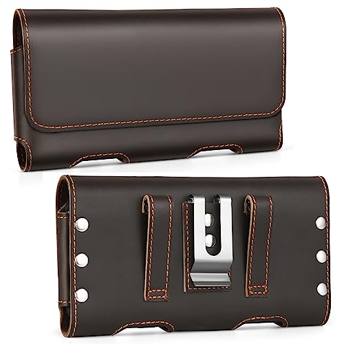 BECPLT Genuine Leather Phone Holster with Belt Clip for Galaxy S25 Ultra S24/S23/S22 Ultra 5G Note 20 Ultra Galaxy A14 5G F54 F14 M54 Moto G Play 2023 Cell Phone Pouch Holder -Dark Brown - Image 1