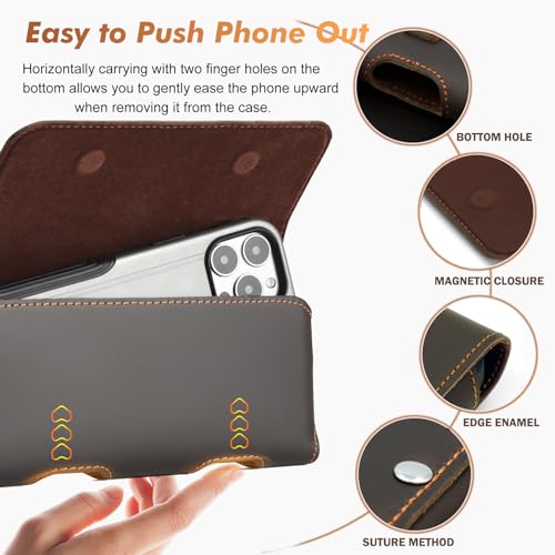 BECPLT Genuine Leather Phone Holster with Belt Clip for Galaxy S25 Ultra S24/S23/S22 Ultra 5G Note 20 Ultra Galaxy A14 5G F54 F14 M54 Moto G Play 2023 Cell Phone Pouch Holder -Dark Brown - Image 2