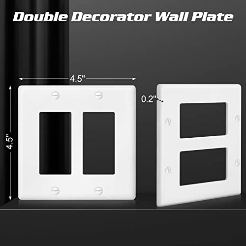 Anteer Decorator Wall Plate Double Gang Light Switch Plate Outlet Cover,Unbreakable Polycarbonate Thermoplastic, White (4-Pack, Double Decorator-White) - Image 5