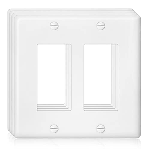 Anteer Decorator Wall Plate Double Gang Light Switch Plate Outlet Cover,Unbreakable Polycarbonate Thermoplastic, White (4-Pack, Double Decorator-White) - Image 1