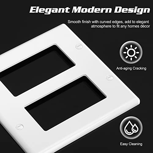 Anteer Decorator Wall Plate Double Gang Light Switch Plate Outlet Cover,Unbreakable Polycarbonate Thermoplastic, White (4-Pack, Double Decorator-White) - Image 2