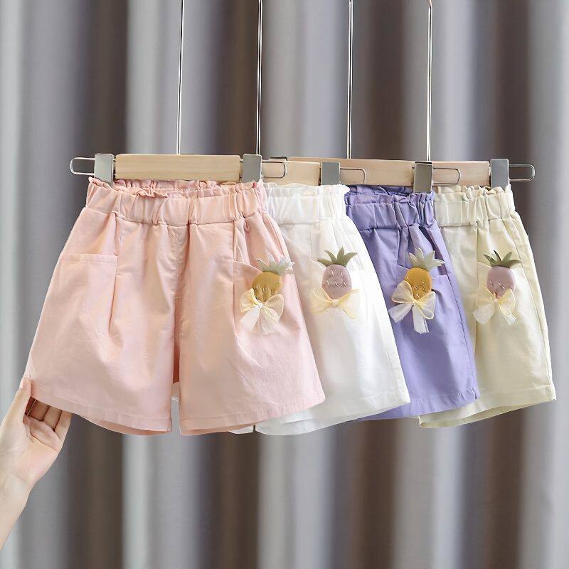 Girls Cotton Shorts, Solid Color, Summer - Image 1