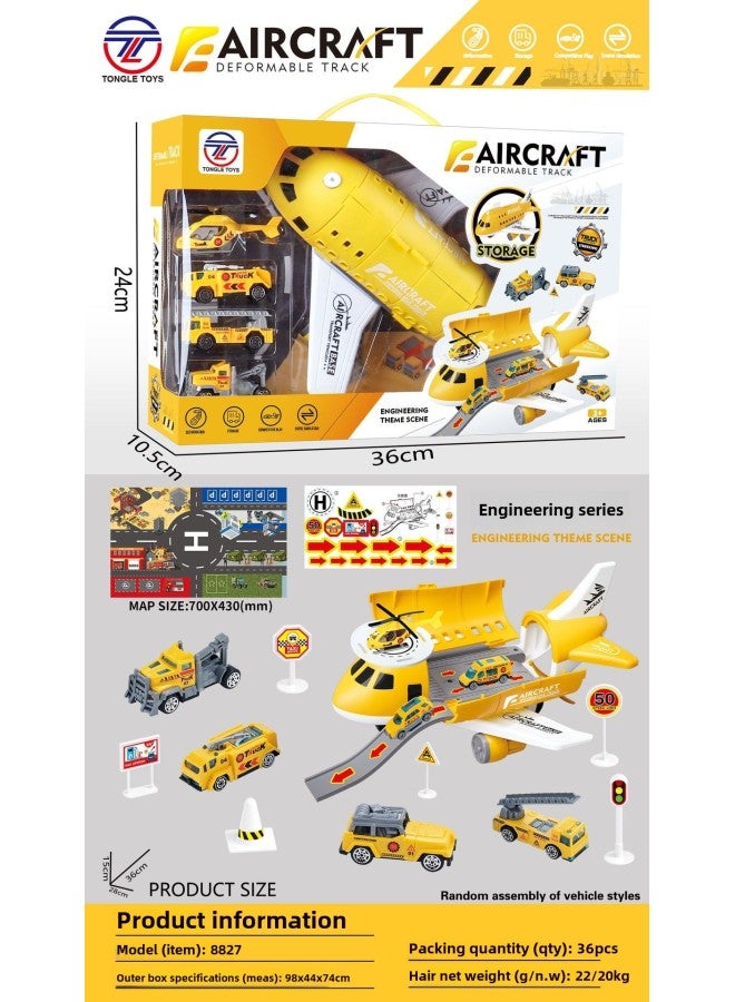Children's Aircraft Toy Suit Boy Toy Can Store Passenger Plane Model Road Sign Track Inertia Car-Color:8827 Storage Plane + Map + Road Sign Window Color Box  - Image 1