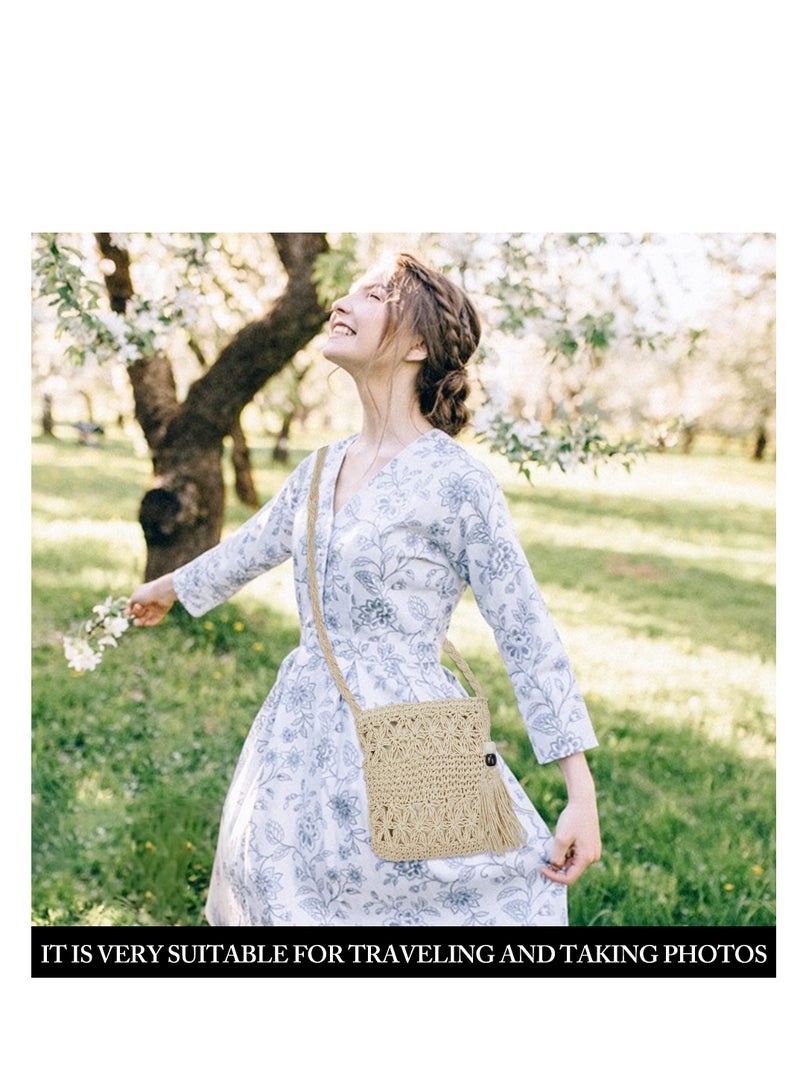 Straw Bags, for Women Summer Straw Beach Shoulder Bags Handbags Light Hand-woven Crossbody Tassel Bohemian Bags With Zipper for Purse Travel Holiday and Daily Use - Image 2