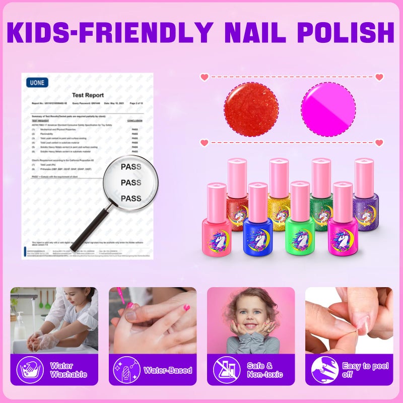 Websonaw Kids Nail Polish Set for Girls, Non-Toxic Quick Dry Nail Art Salon Kit with Nail Dryer and Peelable Nail Polish,Ideal Gift Toys for Girls Age 6-12 - Image 2