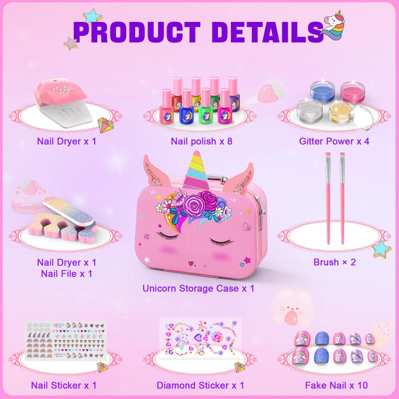 Websonaw Kids Nail Polish Set for Girls, Non-Toxic Quick Dry Nail Art Salon Kit with Nail Dryer and Peelable Nail Polish,Ideal Gift Toys for Girls Age 6-12 - Image 3