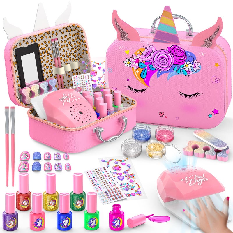 Websonaw Kids Nail Polish Set for Girls, Non-Toxic Quick Dry Nail Art Salon Kit with Nail Dryer and Peelable Nail Polish,Ideal Gift Toys for Girls Age 6-12 - Image 1