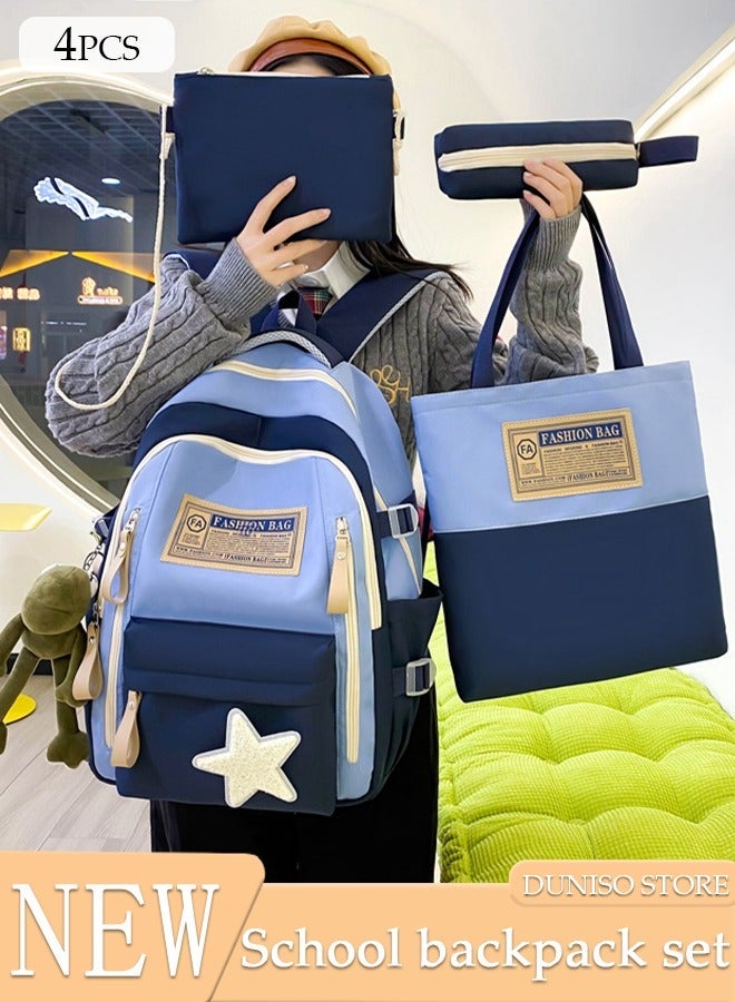 DUNISO 4PCS Kids School Backpack Set Canvas Laptop School Bag Sets for Kids with Tote Bag,Shoulder Bag,Pencil Box,Large-capacity Bookbag for Girls Boys Back to School Supplies - Image 1