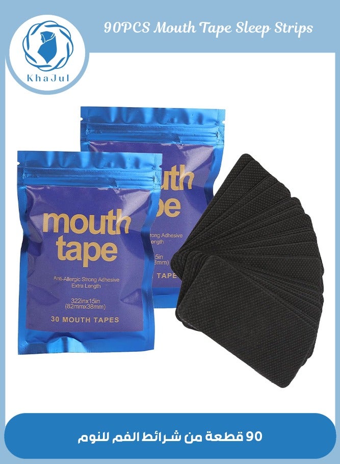 KHAJUL 90 PCS Mouth Tape, Sleep Strips for Sleeping, Better Nose Breathing, Snoring Relief, Reduce Dry Mouth, Gentle Nose Breathing, Training Sleep Strips, Hypoallergic Sticker (Black)  - Image 1