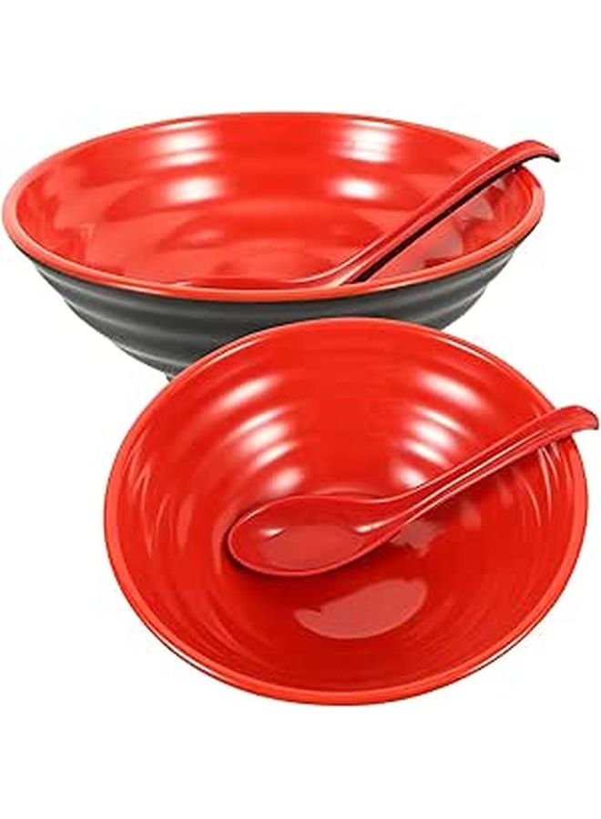 Microwave Safe Ramen Rice Bowl Set 4pcs Coffee Color with Spoons Asian Dinnerware - Image 1