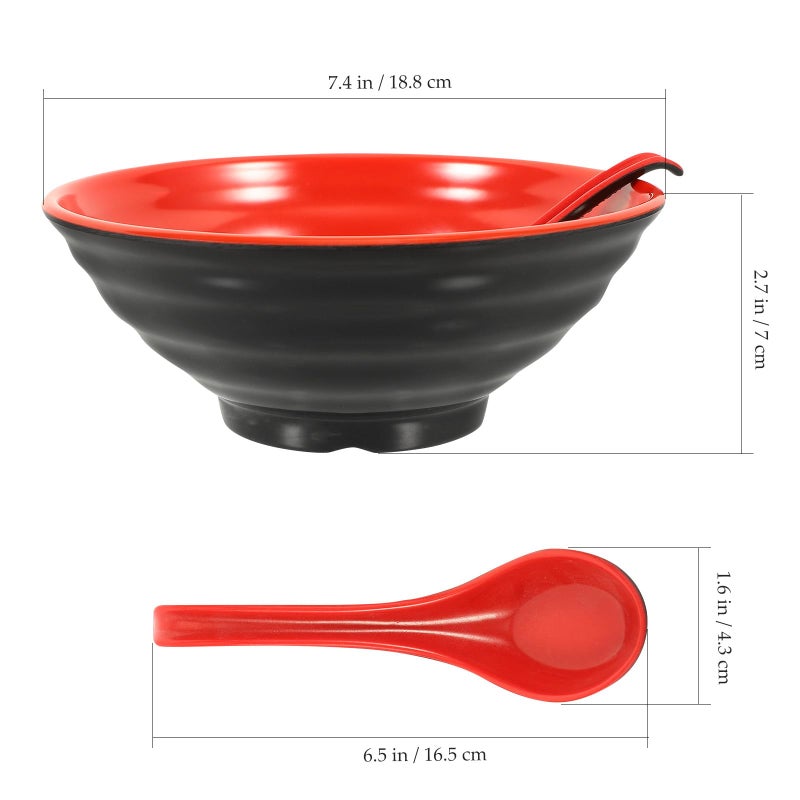 Microwave Safe Ramen Rice Bowl Set 4pcs Coffee Color with Spoons Asian Dinnerware - Image 3