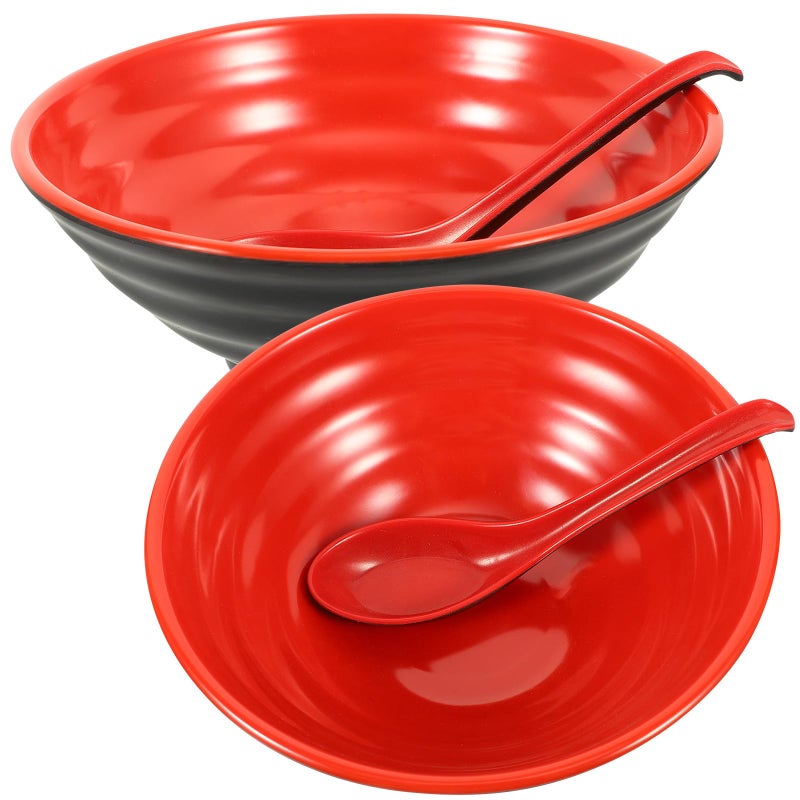 Microwave Safe Ramen Rice Bowl Set 4pcs Coffee Color with Spoons Asian Dinnerware - Image 2